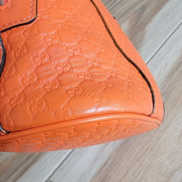 GUCCI Micro Guccissma GG Bree Sun Orange Leather Satchel Handbag - Picture 6 of 13